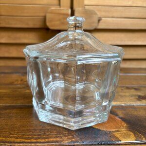 Vintage Clear Glass Lidded Candy Dish or Storage Jar – Hexagon Shape‎